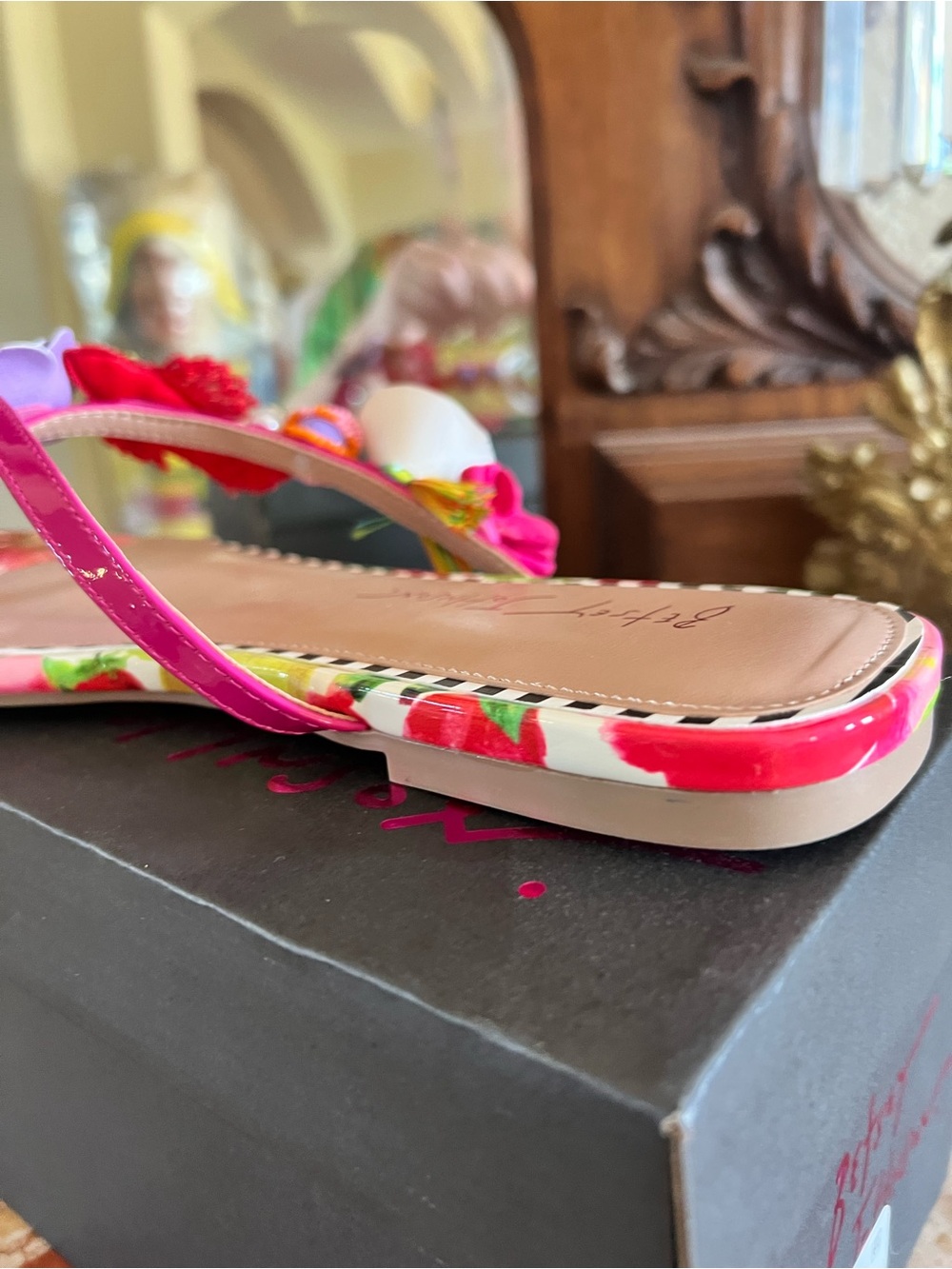 Betsey Johnson Pink Multi Floral Beaded Slide Sandals - Picture 10 of 14